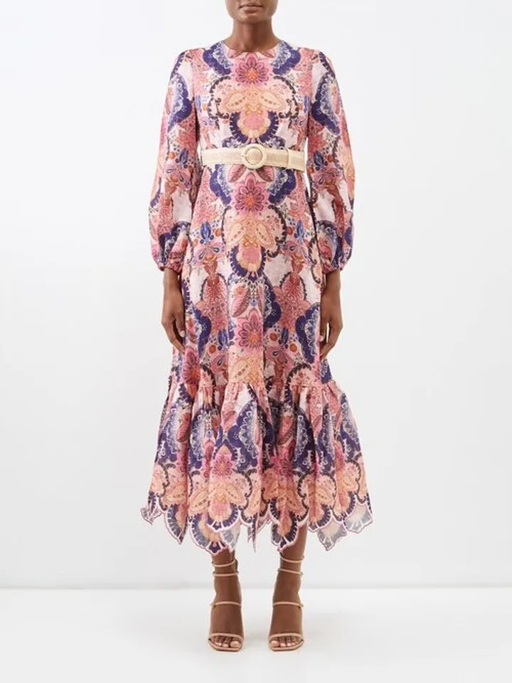 Laurel Billow Printed Linen Midi Dress