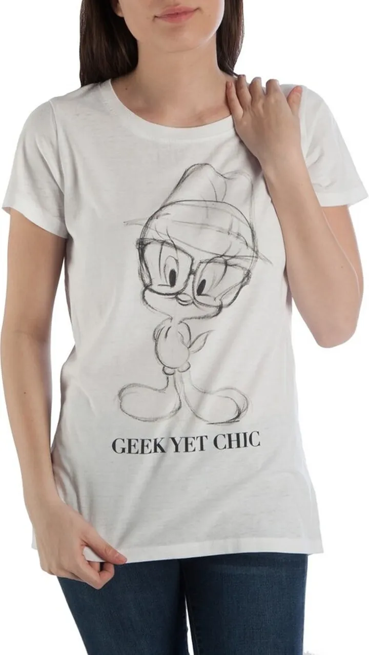Looney Tunes Aoogah Tweety's Girlfriend Geek Yet Chic Women's White T-Shirt Tee Shirt-XX-Large