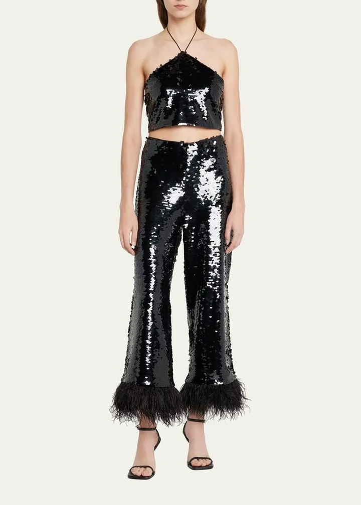 Zira Cropped Sequin Halter Top