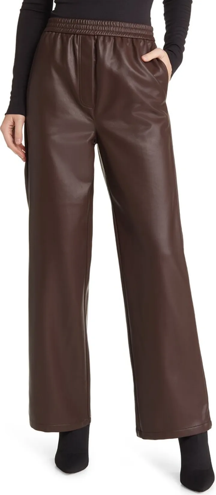Faux Leather Wide Leg Pants