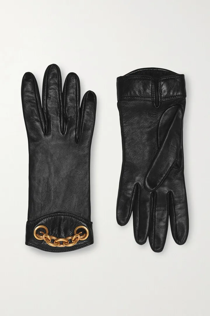 SAINT LAURENT - Chain-embellished Leather Gloves - Black