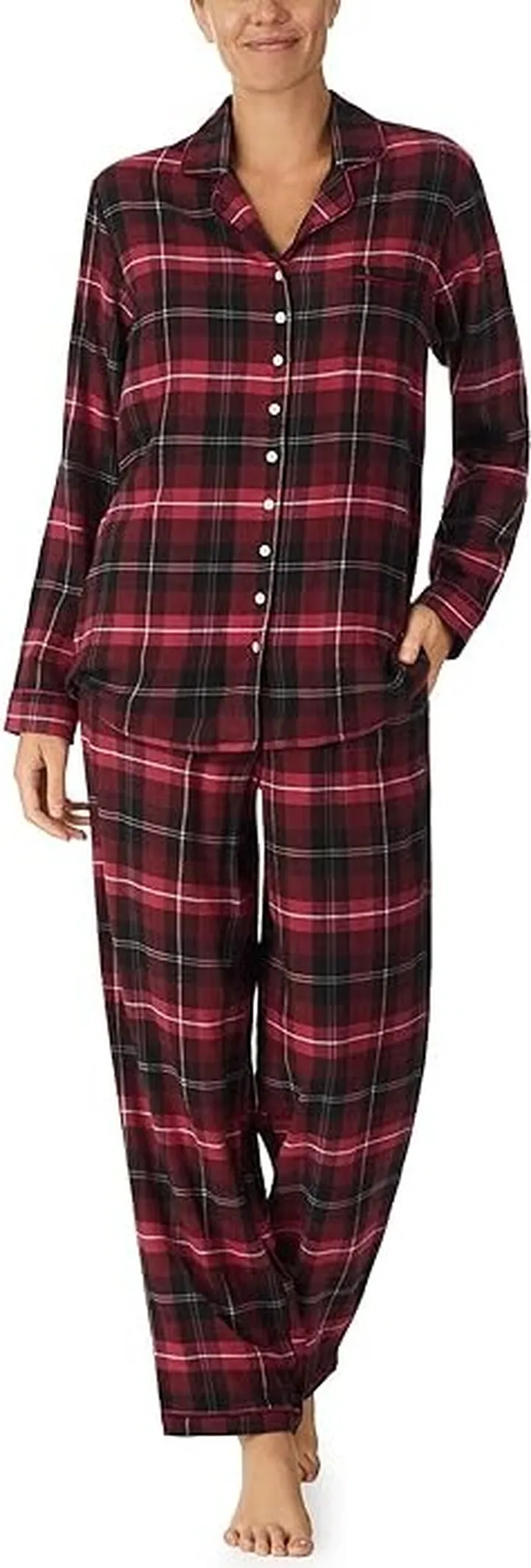 Eileen West Flannel Notch Collar PJ (Red Plaid) Women's Pajama Sets