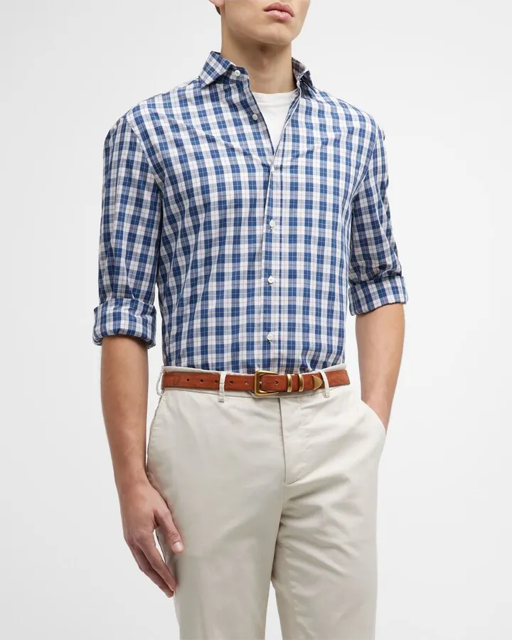 Men's Micro-Check Cotton Sport Shirt