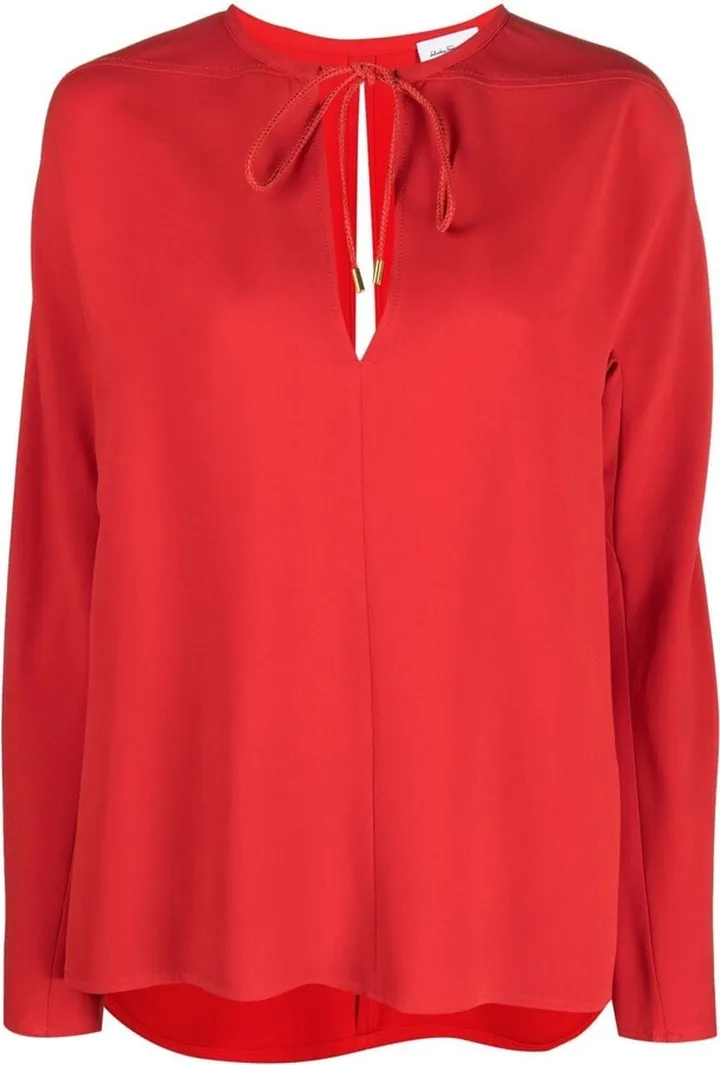 Keyhole Neck Long-Sleeve Blouse