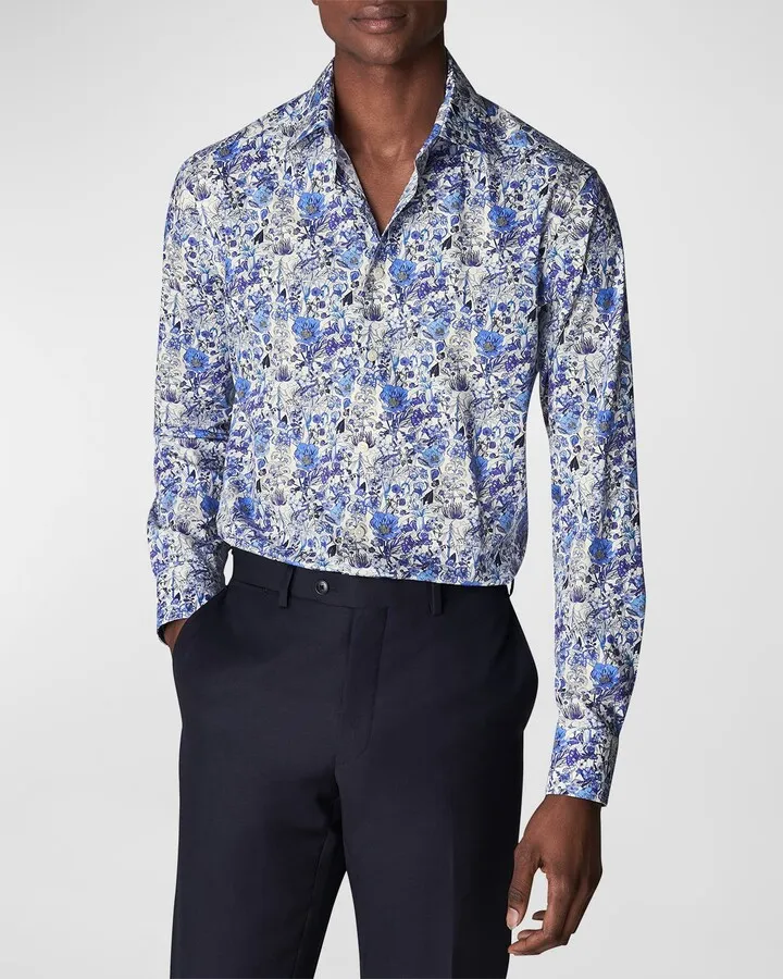 Men's Slim Fit Twill Floral Print Shirt