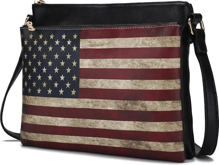 Madeline Printed Flag Vegan Leather Women’s Crossbody Bag