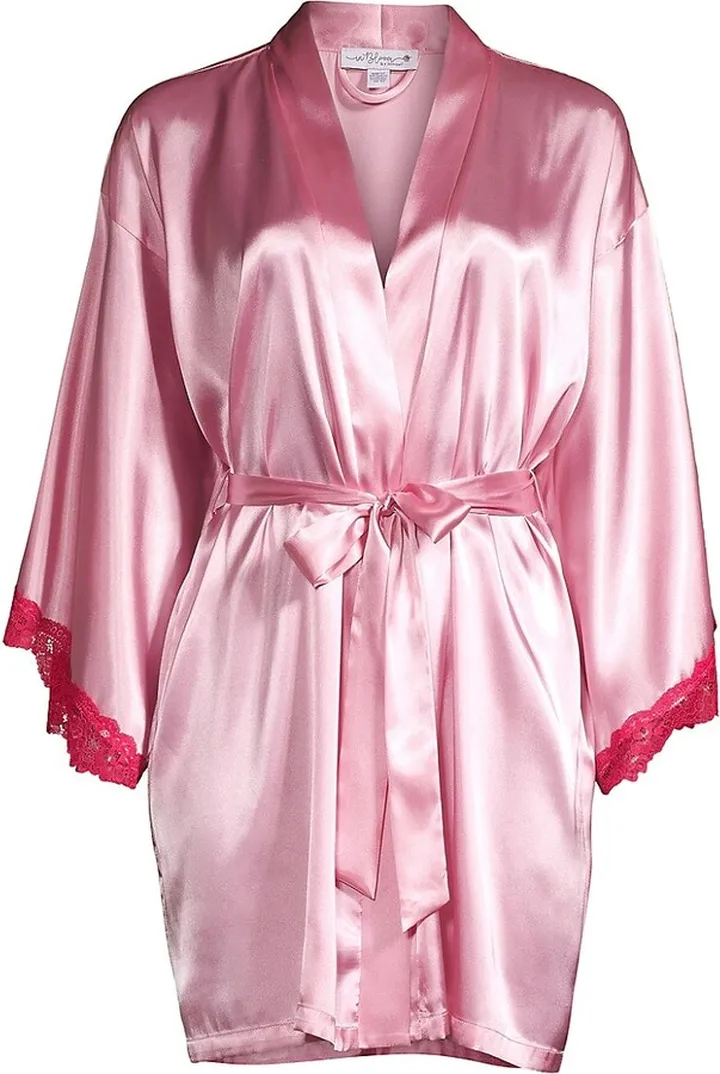 Felicity Belted Lace-Trimmed Satin Wrap Robe