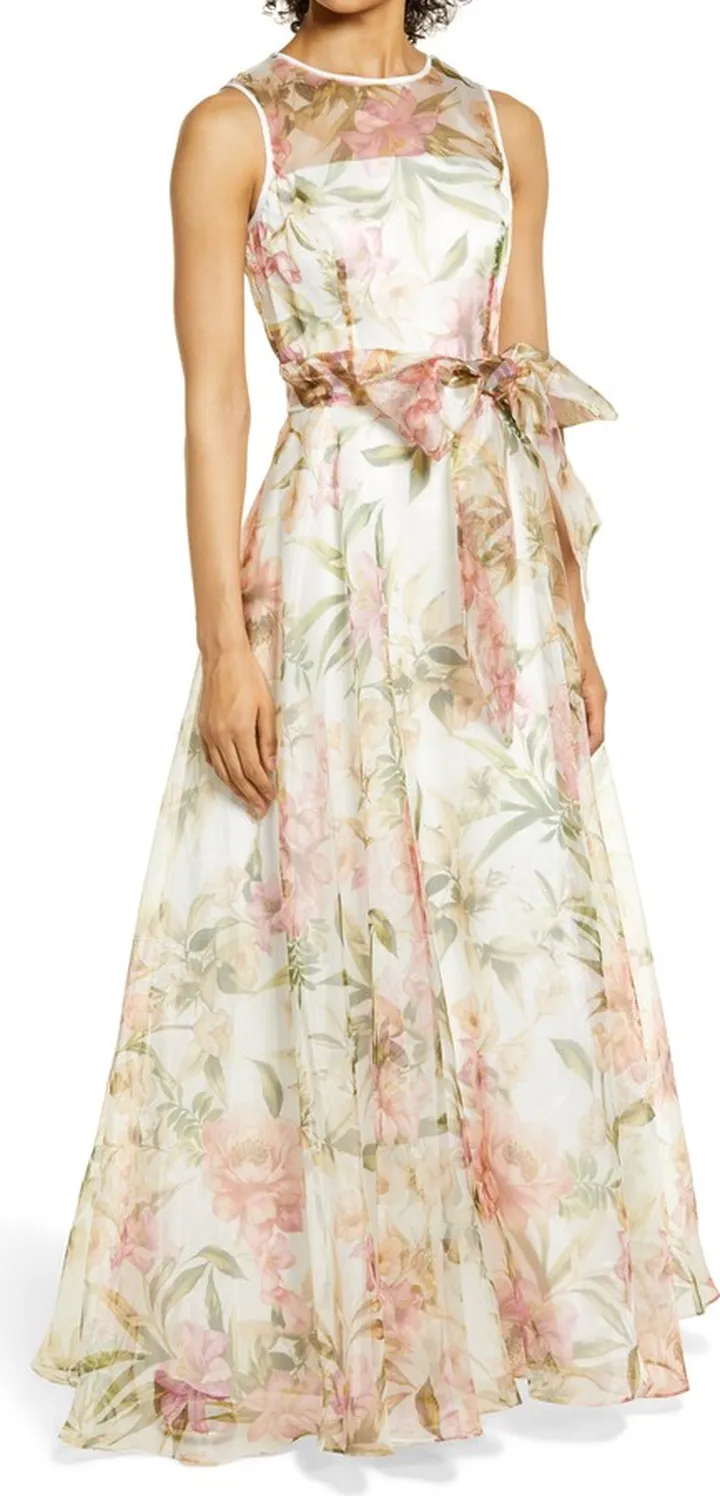 Floral Illusion Neck Ballgown