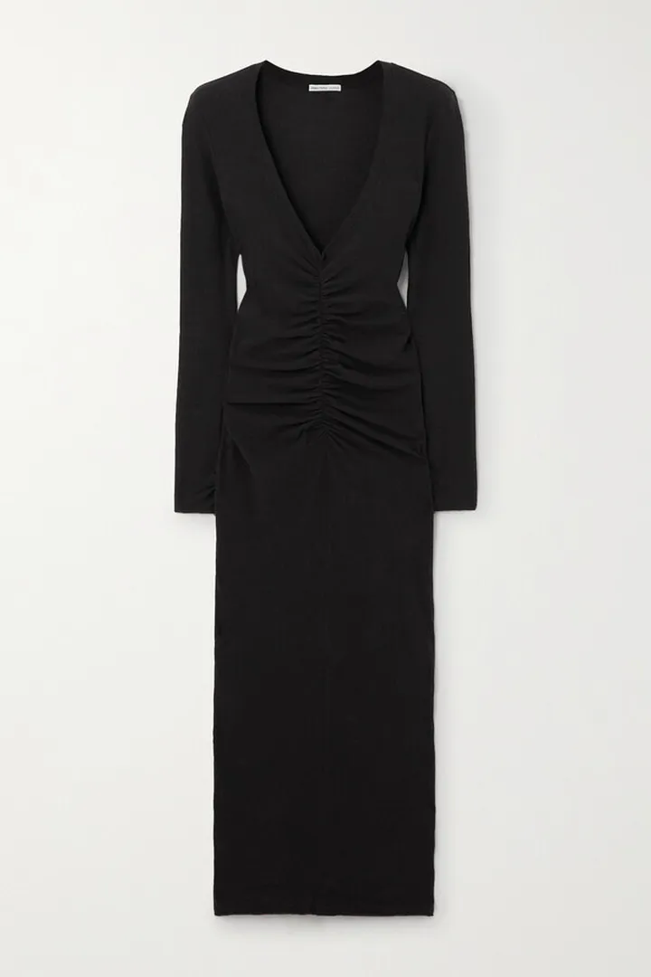 James Perse - Ruched Cotton-blend Jersey Midi Dress - Black