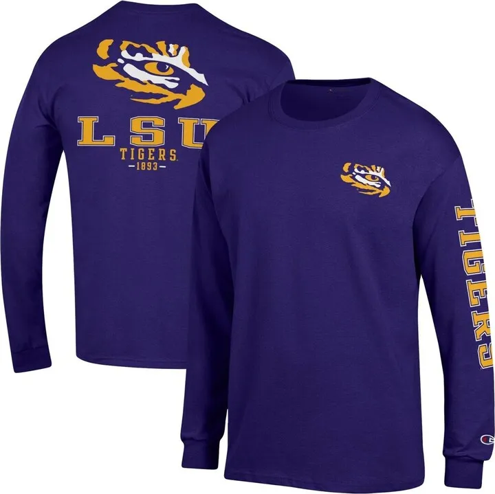 Men's Champion Purple Lsu Tigers Team Stack Long Sleeve T-shirt