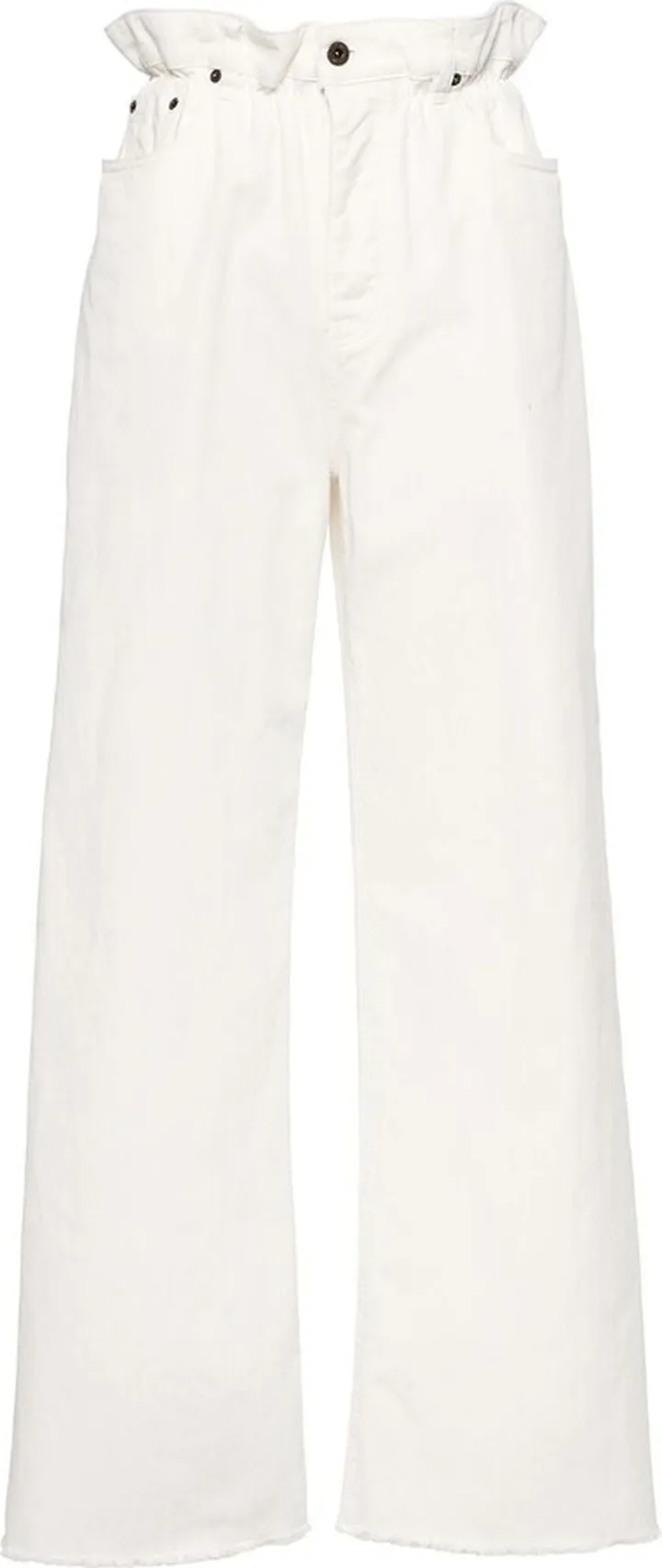 Ruffled Paperbag-Waist Wide-Leg Jeans
