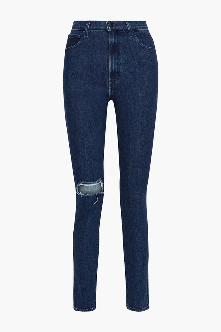1212 Runway distressed high-rise slim-leg jeans