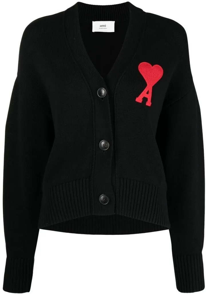 embroidered-logo V-neck cardigan