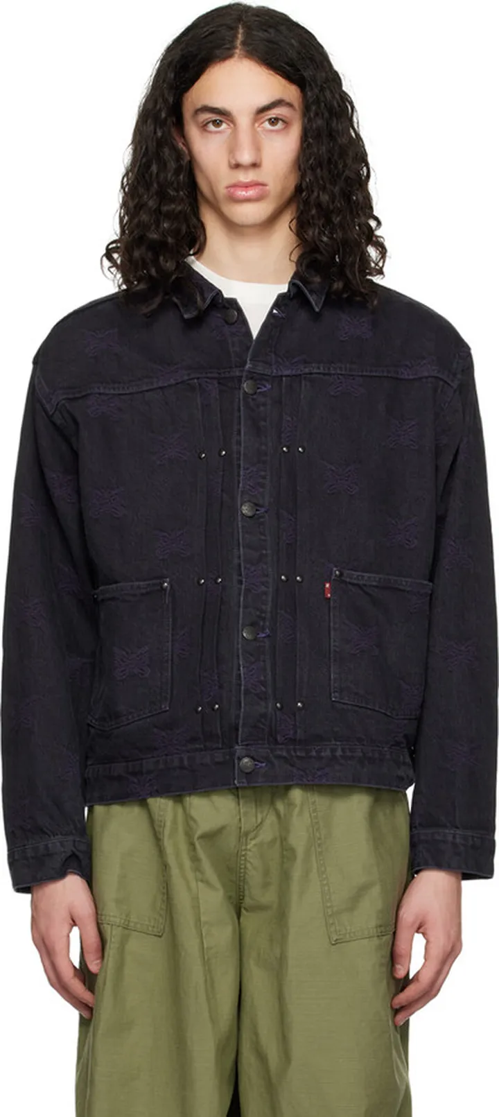NEEDLES Black Embroidered Denim Jacket