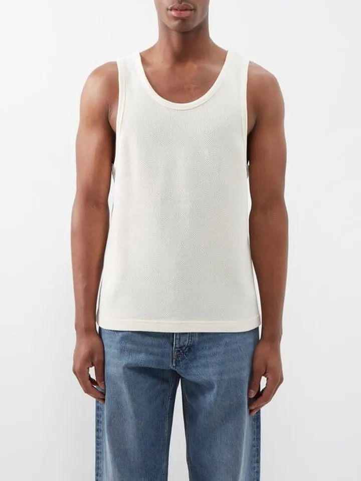 Scoop-neck Cotton-mesh Tank Top