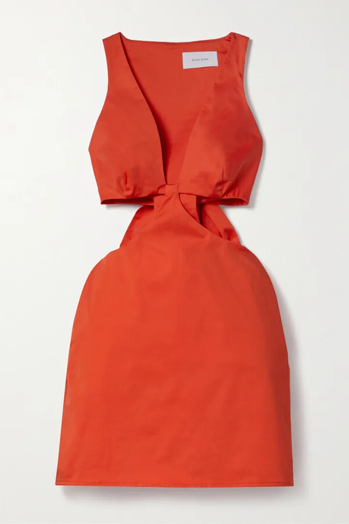 BONDI BORN - Ramatuelle Cutout Cotton-blend Sateen Mini Dress - Orange