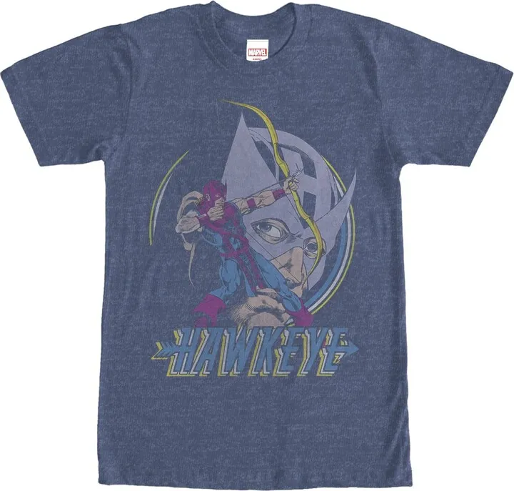 Men's Marvel Hawkeye Classic Ready Aim Fire T-Shirt - Navy Blue Heather - Small