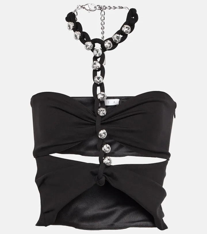 Chain-link embellished halter top