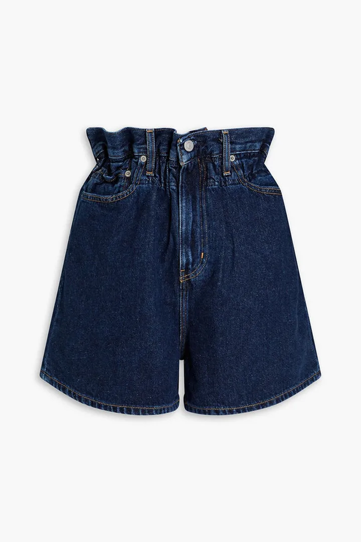 Ruffled-trimmed denim shorts