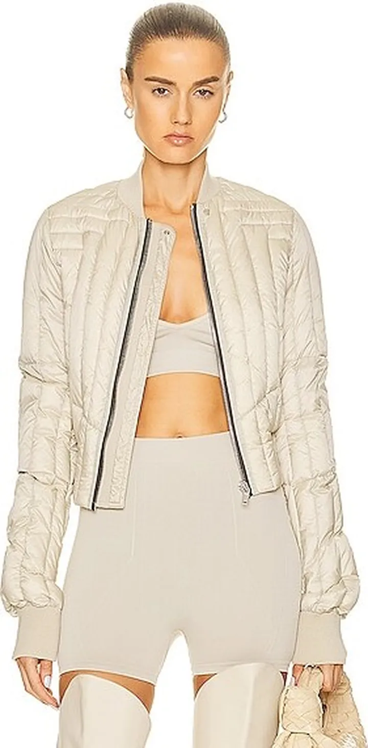 Rick Owens Fog Cropped Bomber Jacket in Beige