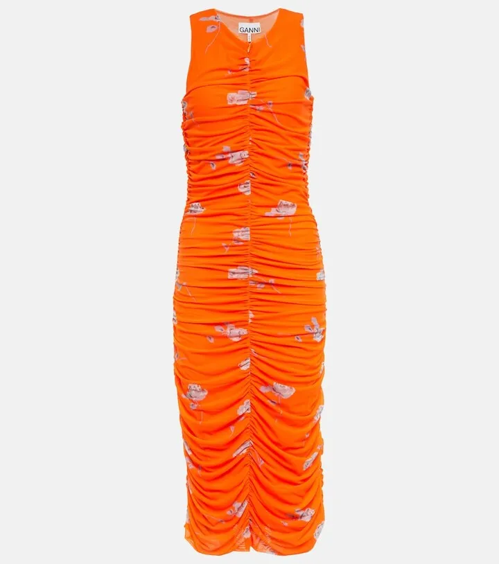Floral ruched midi dress