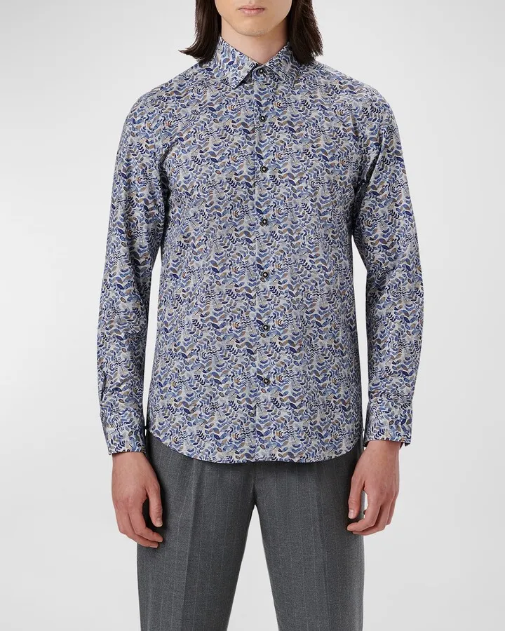 Men's Leaf-Print Stretch Sport Shirt