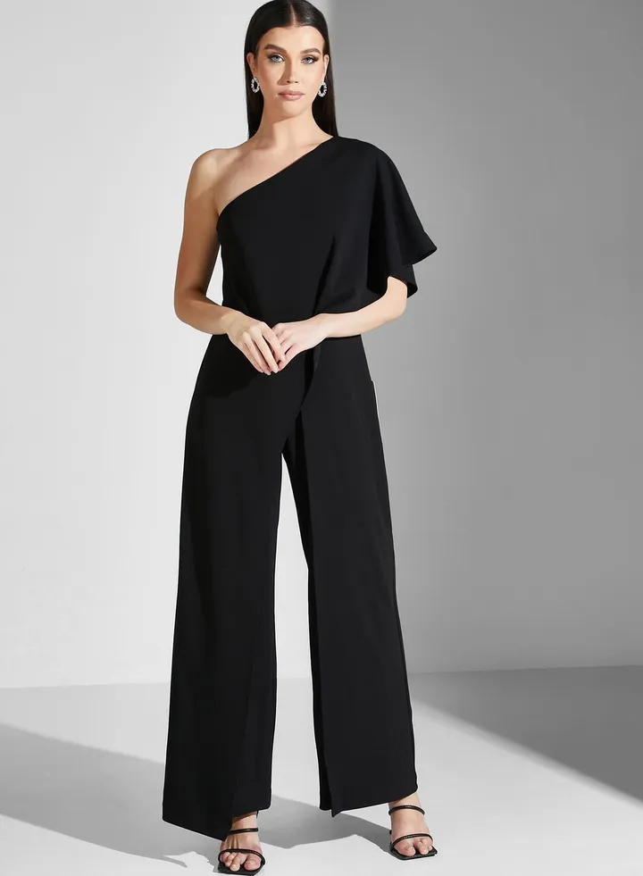 One Shoulder Ruffle Sleeve Jumpsuit