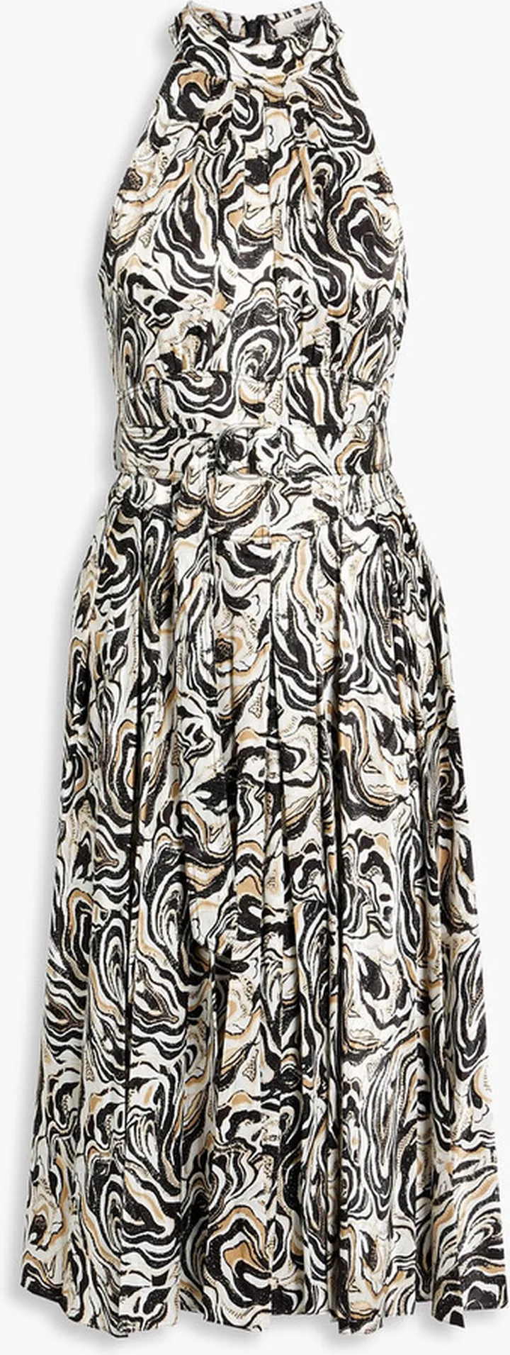 Nicola pleated printed satin-jacquard midi dress