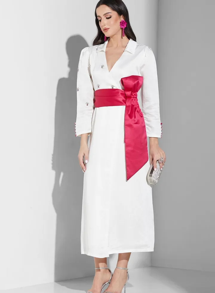 Surplice Neck Belted Dress