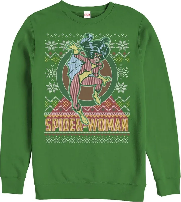 Men's Marvel Ugly Christmas Spider-Woman Sweatshirt - Kelly Green - Large