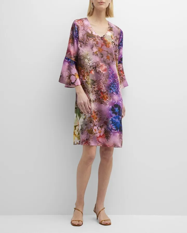 Amethyst Garden Bell-Sleeve Dress