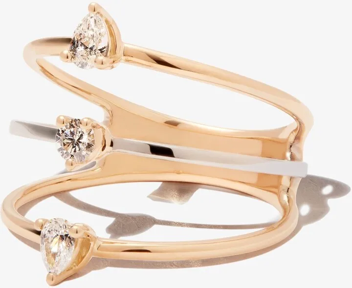 18K Yellow Gold Two In One Triple Diamond Ring