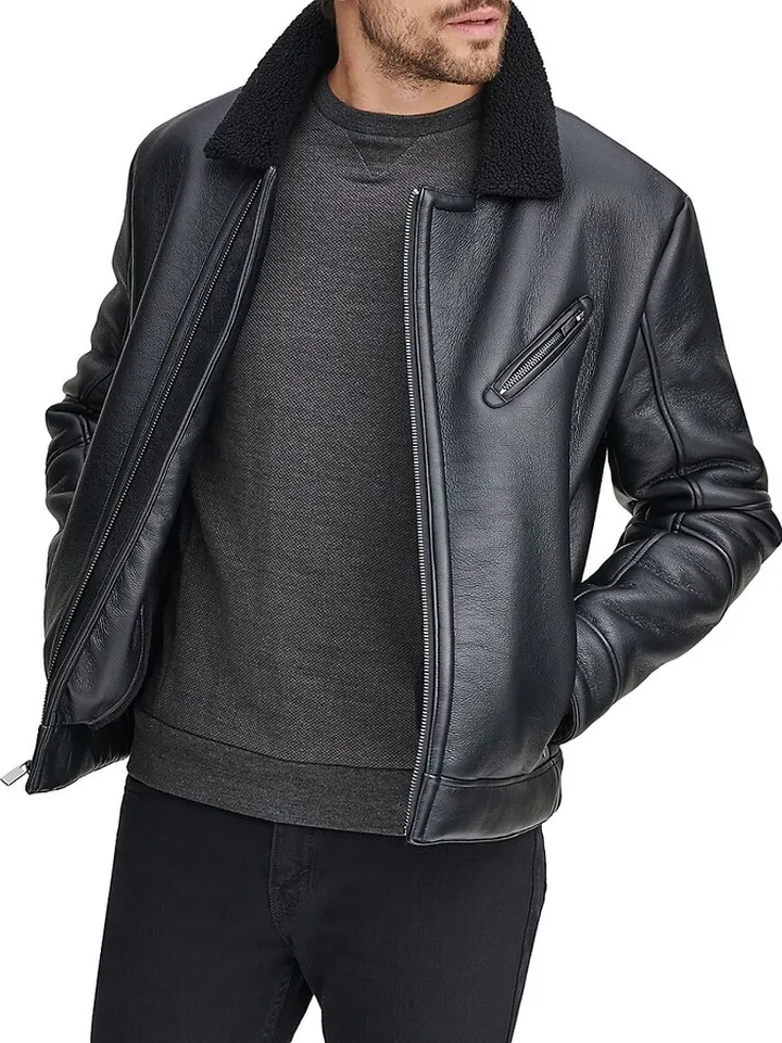 Maxton Faux Shearling Collar Moto Jacket