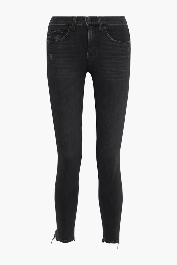 Distressed mid-rise skinny jeans