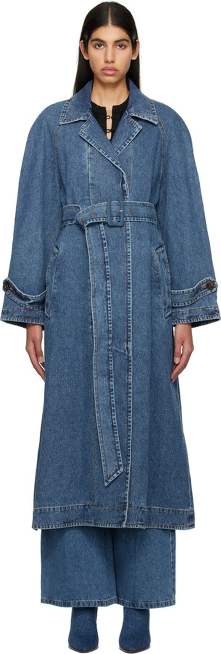Chloé Blue Belted Denim Trench Coat