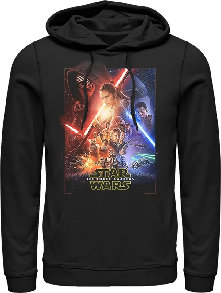 Men's Star Wars The Force Awakens Movie Poster Pull Over Hoodie - Black - Small