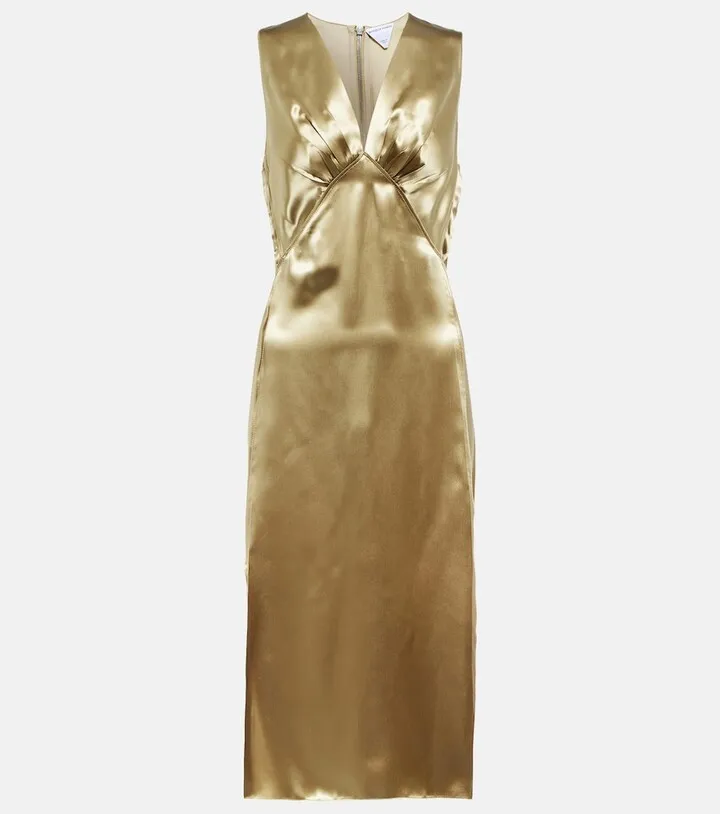 Gathered satin midi dress