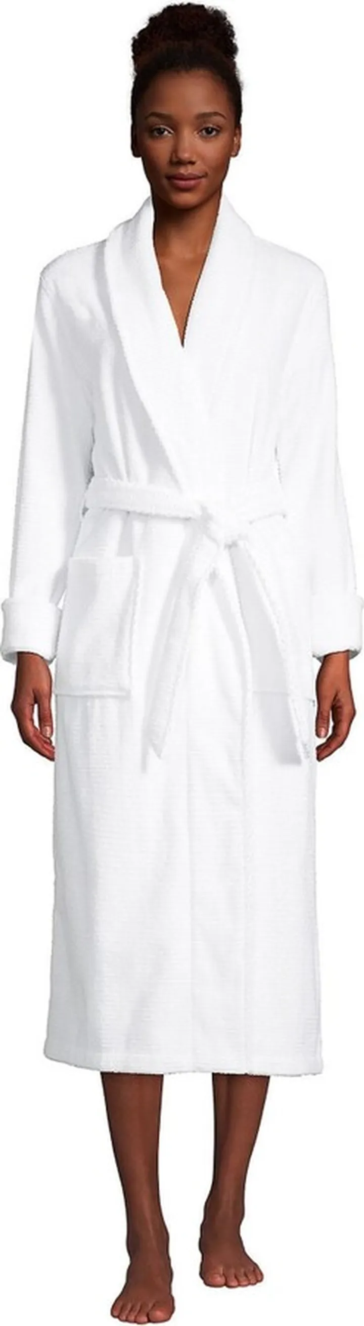 Lands' End Women's Petite Cotton Terry Long Spa Bath Robe