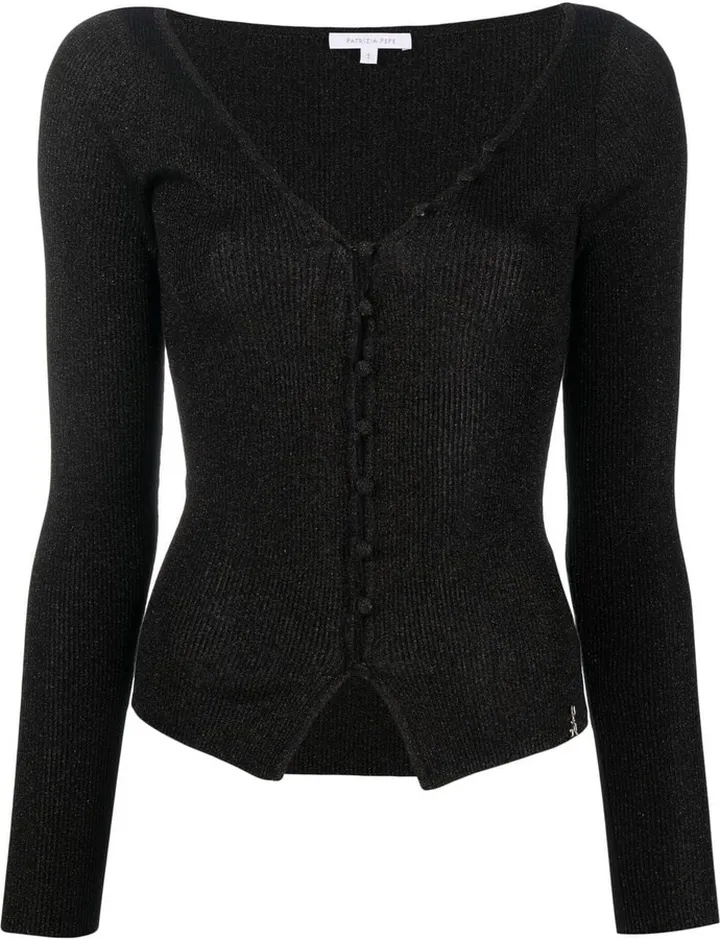 ribbed shimmery V-neck cardigan