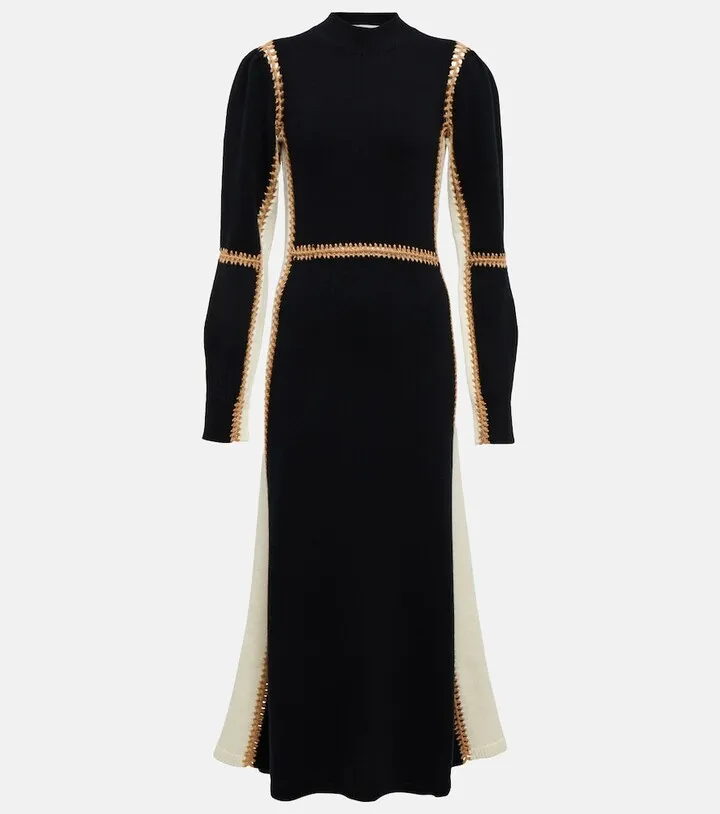 Whip-stitched wool-blend midi dress