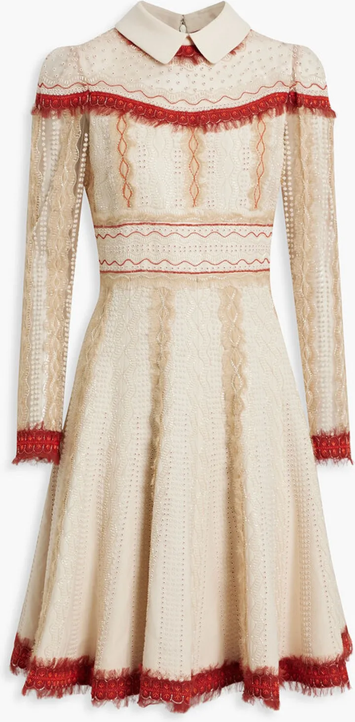 Embellished tulle and wool and silk-blend crepe dress