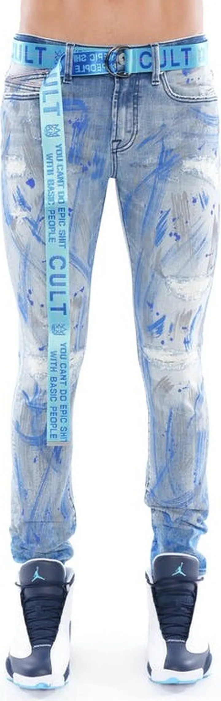 Cult of Individuality Punk Super Skinny Belted Stretch Jeans In Scratch - Blue