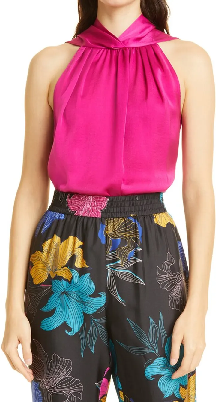 Deanne Hammered Satin Halter Neck Blouse