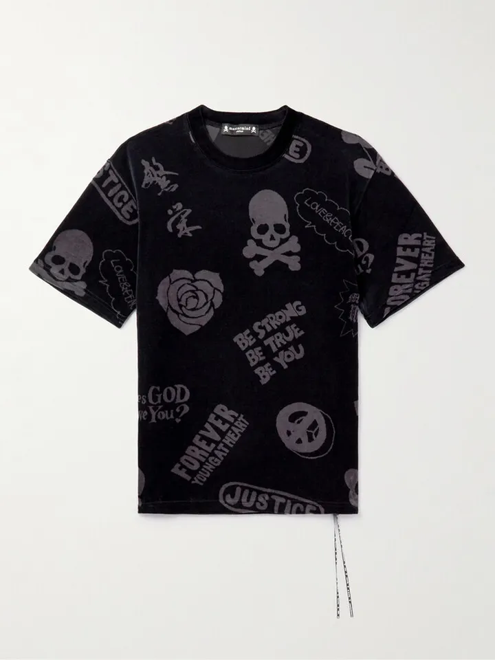 Printed Cotton-Blend Velour T-Shirt