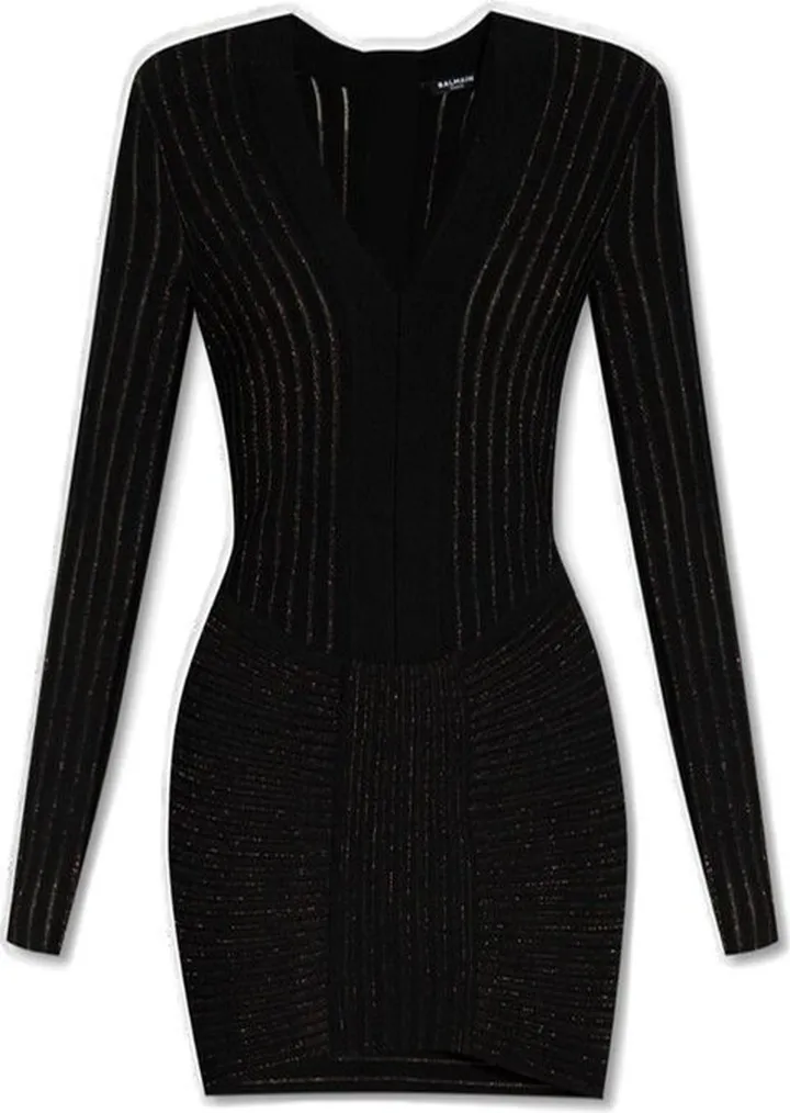 Balmain V-Neck Ribbed Knit Mini Dress