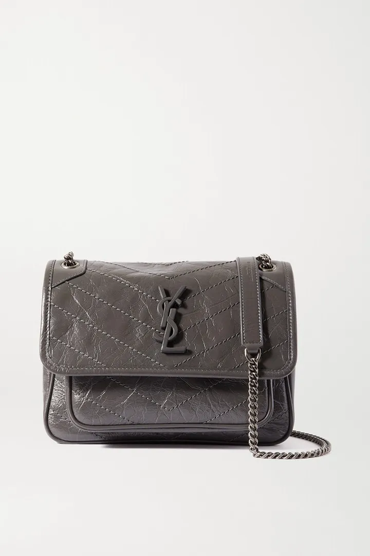 SAINT LAURENT - Niki Baby Mini Quilted Crinkled Glossed-leather Shoulder Bag - Gray