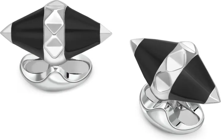Deakin & Francis - Deakin & Francis Sterling Silver Black Enamel Pyramid Detail Cufflinks