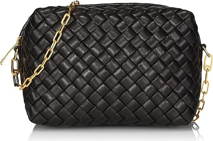 Intrecciato Leather Chain-Strap Camera Bag