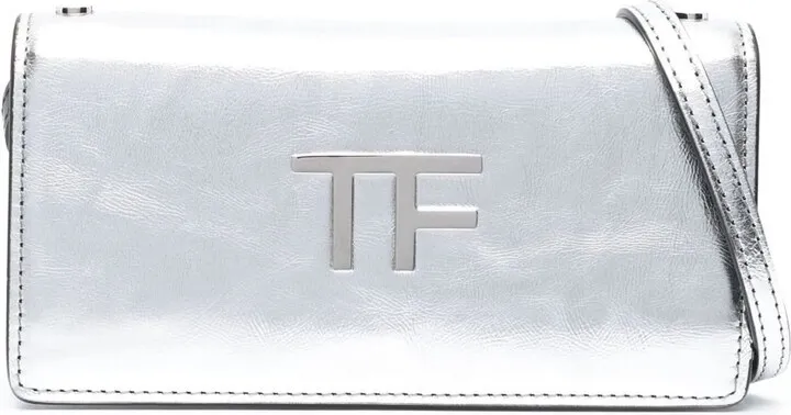 Silver TF Mini Metallic Leather Bag