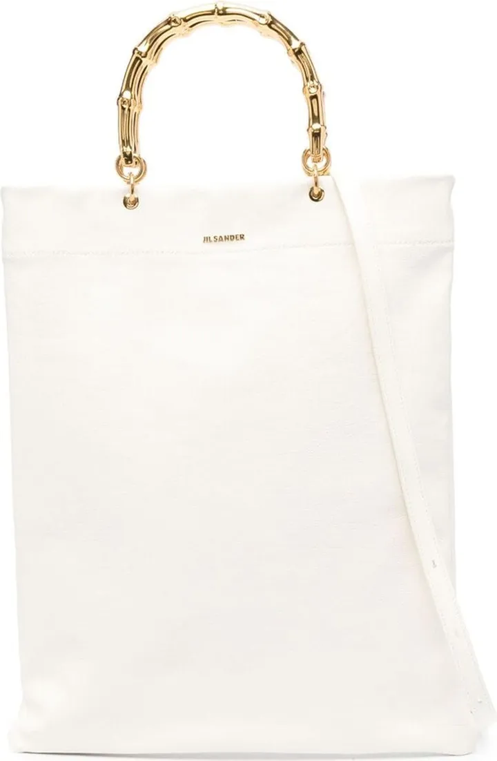 Metallic-Handle Leather Tote Bag